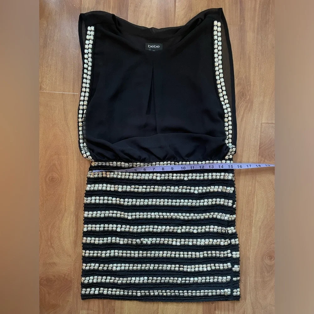 y2k Black & Silver Coin Embellished 'Bebe' Sleeveless Mini Club Dress - Picture 9 of 11